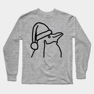 Minimal Line Drawing of a Christmas Penguin in Santa Hat Long Sleeve T-Shirt